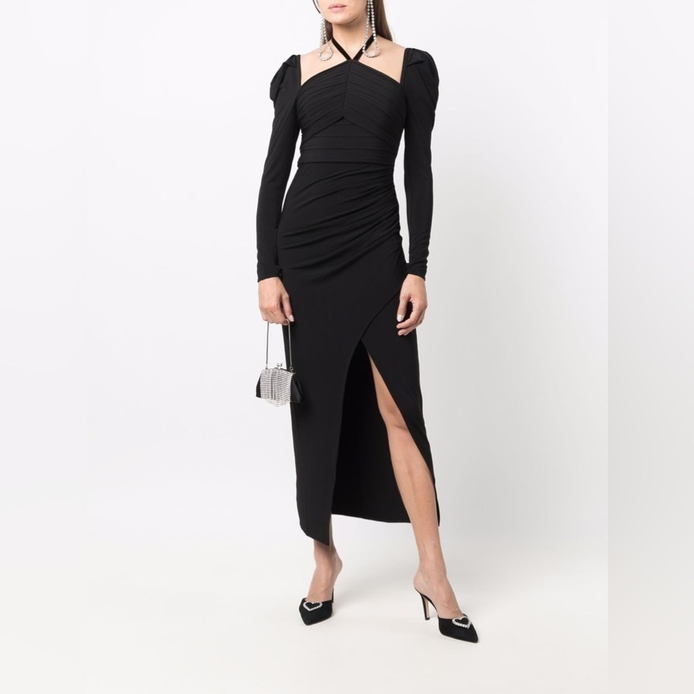 Self portrait black  jersey gathered midi dress size 2
